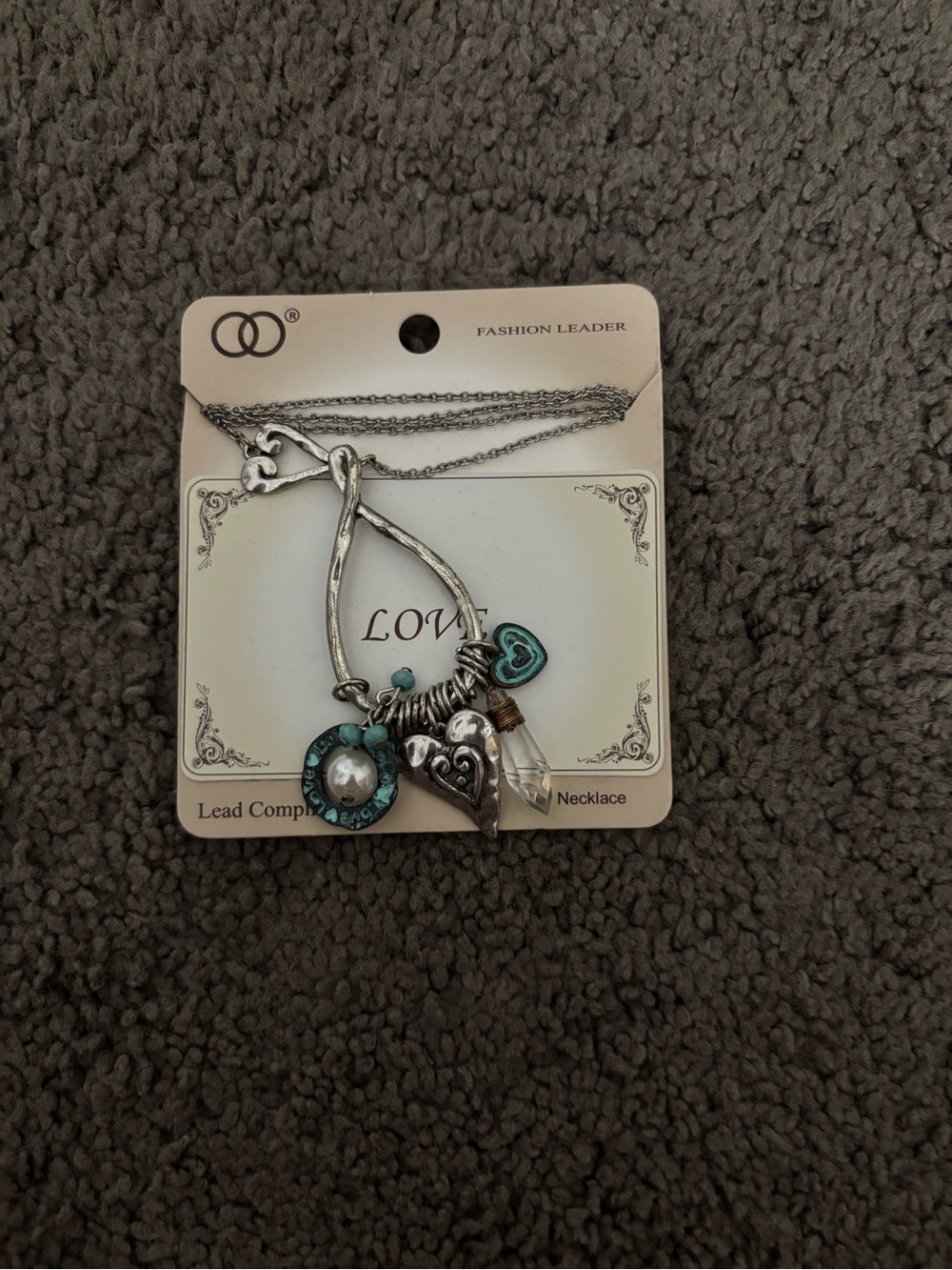 NWT Love Charm Pendant Necklace with Turquoise Accents